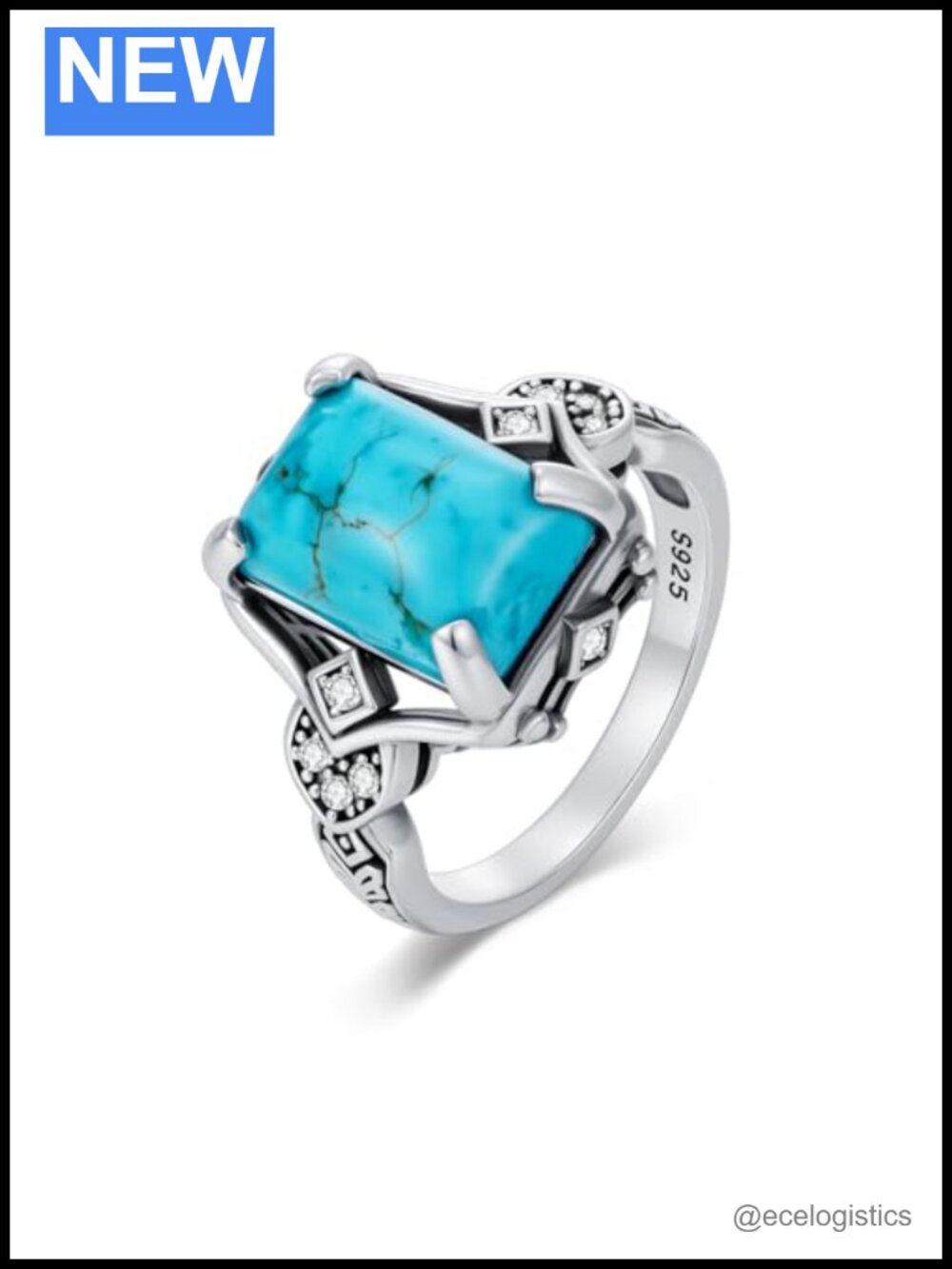Sterling Silver Turquoise Ring Boho Western Eternity Band Size 9